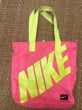 Nike Bright Pink Tote with Neon Yellow Logo and Handles